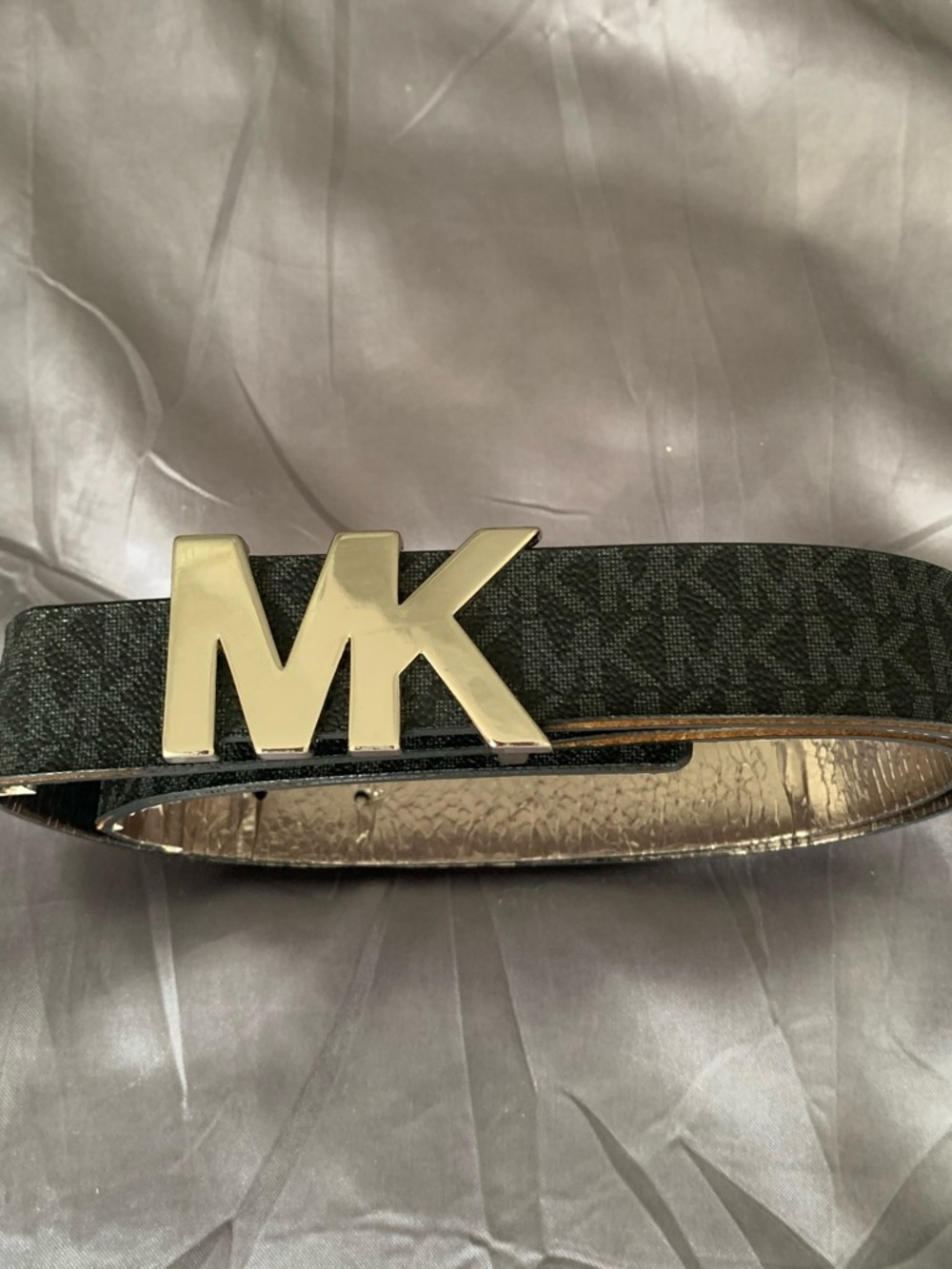 Michael Kors Black Signature MK Logo Belt with Gold Buckle